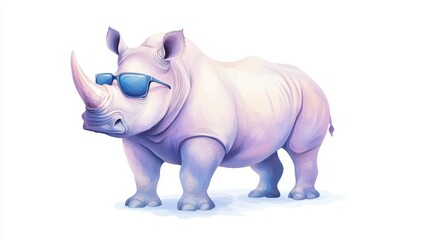 Fototapeta premium A rhino wearing sunglasses and standing on a white background