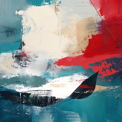 A stylish art piece with bright crimson accents set against a backdrop of muted teal and soft cream, creating a sophisticated and impactful composition. 8k UHD, suitable for high-quality printing 