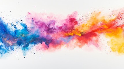 Fototapeta premium Vivid rainbow hues explode in a vibrant powder splash, painting the white canvas with vibrant streaks of ink. 