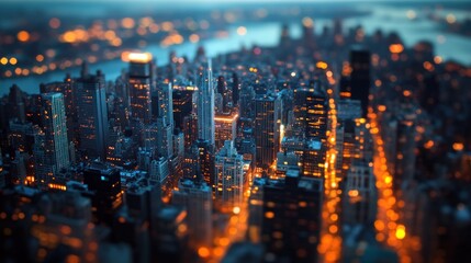 Cityscape at Dusk with Tilt-Shift Effect