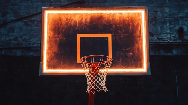 Bright orange basketball rim against a dark charcoal backboard