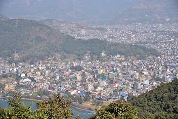 The beautiful view of Himalayan range, Phewa Lake and Pokhara city