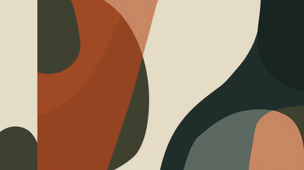 Abstract flat background with soft curves and organic shapes in earthy colors of terracotta, green, beige and grey