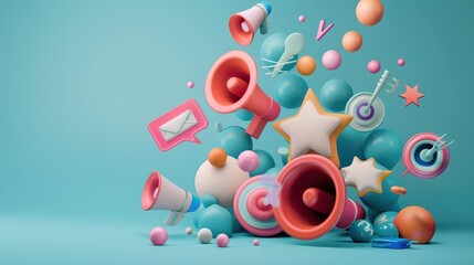 Influencer campaigns, social media marketing, 3D illustration, brand promotion concept, copy space,
