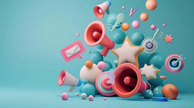 Influencer campaigns, social media marketing, 3D illustration, brand promotion concept, copy space,