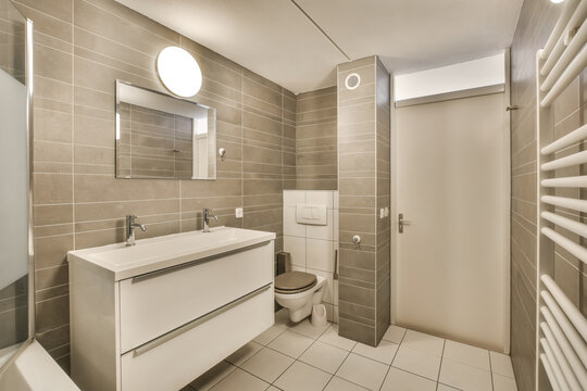 Modern bathroom interior with neutral tones