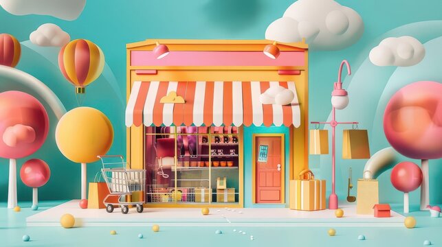 Omnichannel retail, integrated marketing strategies, 3D illustration, seamless experience concept, copy space,