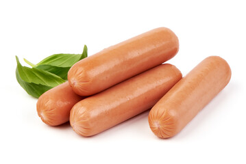 Boiled sausages, close-up, isolated on white background.