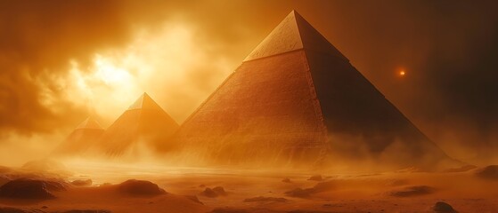 Ancient Pyramid During Sand Storm. Illustration On The Theme Of Travel, Architecture And History.  Generative AI