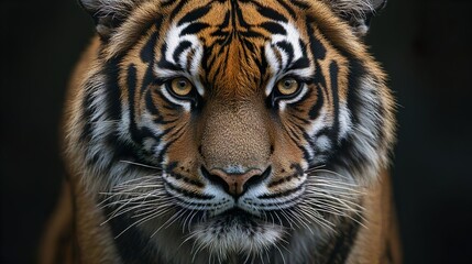 Obraz premium Tiger's fierce gaze in close-up perfect for showcasing the power of big cats