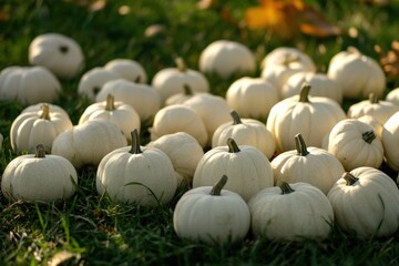 Obraz premium White Pumpkins in an Autumnal Harvest Field