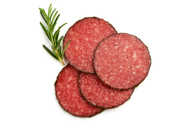 Italian salami with pepper, isolated on white background.