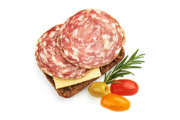 Italian pork salami sausage, Napoli, isolated on white background.