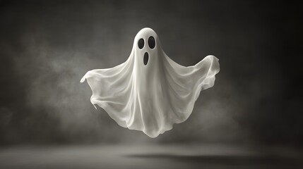Friendly ghost floating with gentle lighting against a muted gray background