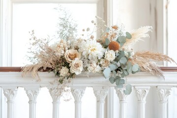 Rustic Floral Arrangement on Indoor Balcony Railing