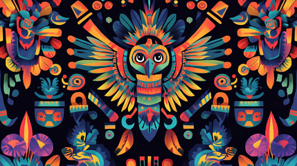 colorful illustration of owl, Maya vector art