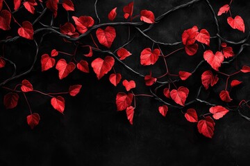 Macro shot of vine leaves on a black background featuring minimalist high-resolution art.