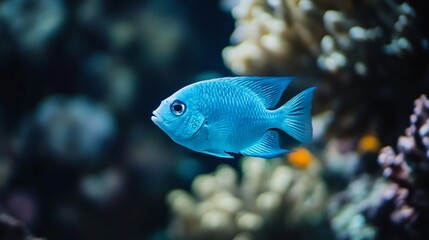 Obraz premium Turquoise fish swimming in a dark charcoal aquarium