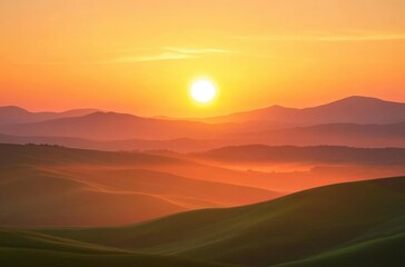 Fototapeta premium Sunset Over Silhouetted Hills and Valleys