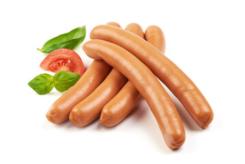 Sliced Viennese Boiled Sausages, isolated on a white background.