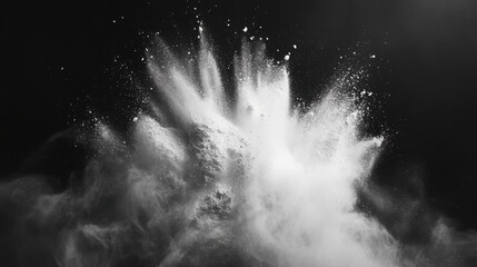 Explosive white powder burst dark background