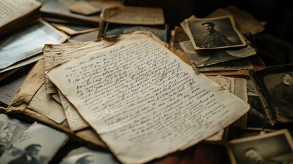 A Stack of Old Letters and Photographs