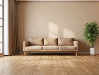 Minimalist Living Room with Beige Sofa and Plant