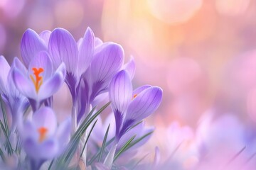 Dreamy Crocus Flowers in Bloom with Soft Pastel Background