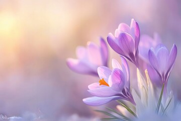 Fototapeta premium Dreamy Crocus Flowers in Bloom with Soft Pastel Background