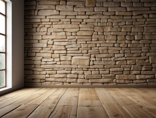 Fototapeta premium Stone Wall and Wooden Floor Interior Design