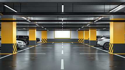 A parking lot with a lot of empty spaces and a few cars Mockups, Transparent PNG