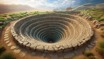 Obraz premium Ancient spiral water wells were used to raise the water level by wind pressure.