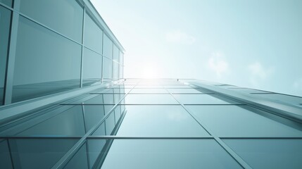 Obraz premium A tall building with a clear blue sky in the background. The windows are large and clear, allowing for a lot of natural light to enter the building