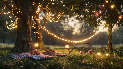 Obraz premium Cozy Picnic Scene with Tree Dressing Day Lights