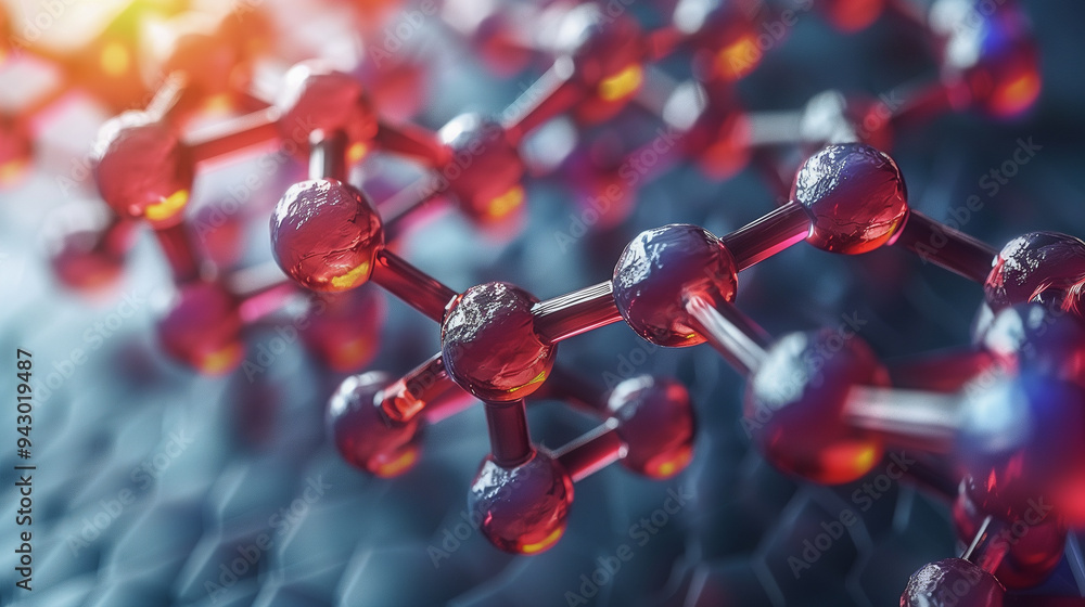 Aufkleber close-up of molecular structure with red atoms..