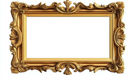 Elegant Rectangular Golden Antique Wooden Frame with Ornate Design