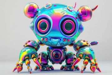 Fototapeta premium 3D monster character with bold colors standing against a white background under studio lighting.