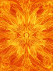 Vibrant, symmetrical orange star pattern radiating from a sun-like center. Design features intricate, flowing lines that create a sense of energy and movement, perfect for use in digital art.