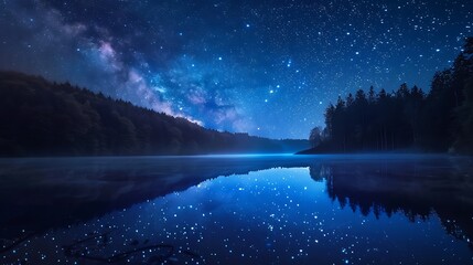 Waterway with gorgeous blue stars over lake