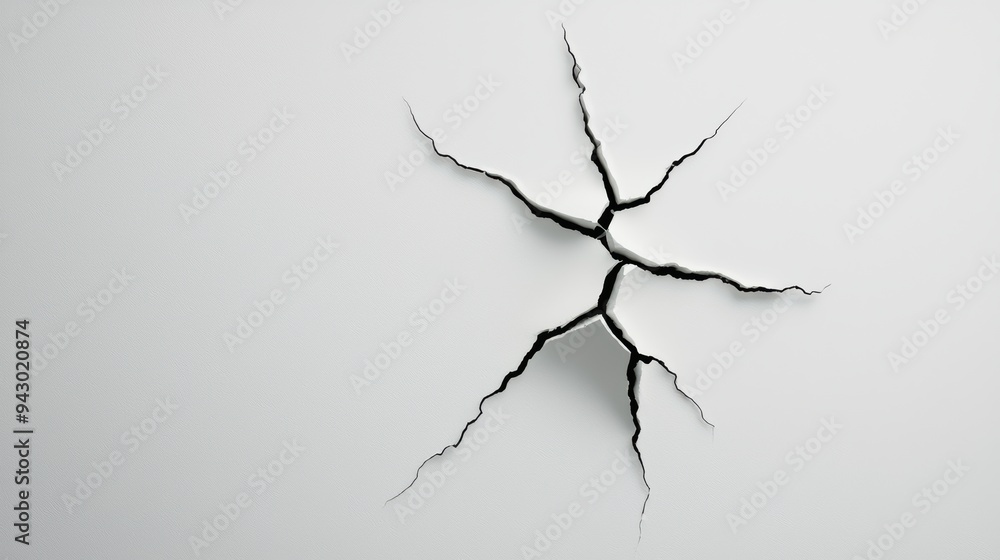 Poster cracked wall with intricate patterns, conveying sense of damage and neglect. stark contrast against 