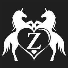 Elegant Unicorn white Monogram Logo with Heart and Letter 'z' – Vector Silhouette Design, t shirt Design svg