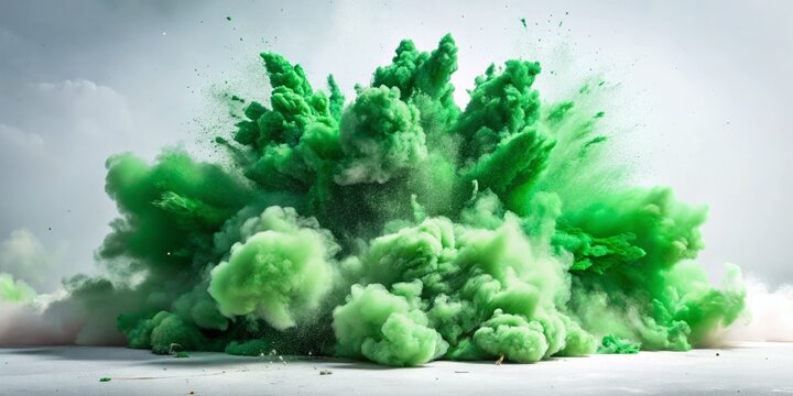 Bright green smoke and debris cascade through the air, a chaotic mixture of destruction and debris against the stark white backdrop of a senseless attack.