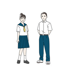 制服を着た笑顔の学生の全身イラストセット