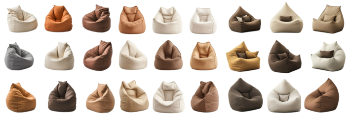 Stylish Comfort: Collection of Modern Bean Bag Chairs in Various Colors. An element set of simple beanbag with white background. PNG