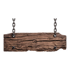 Wooden sign hanging on chains white background