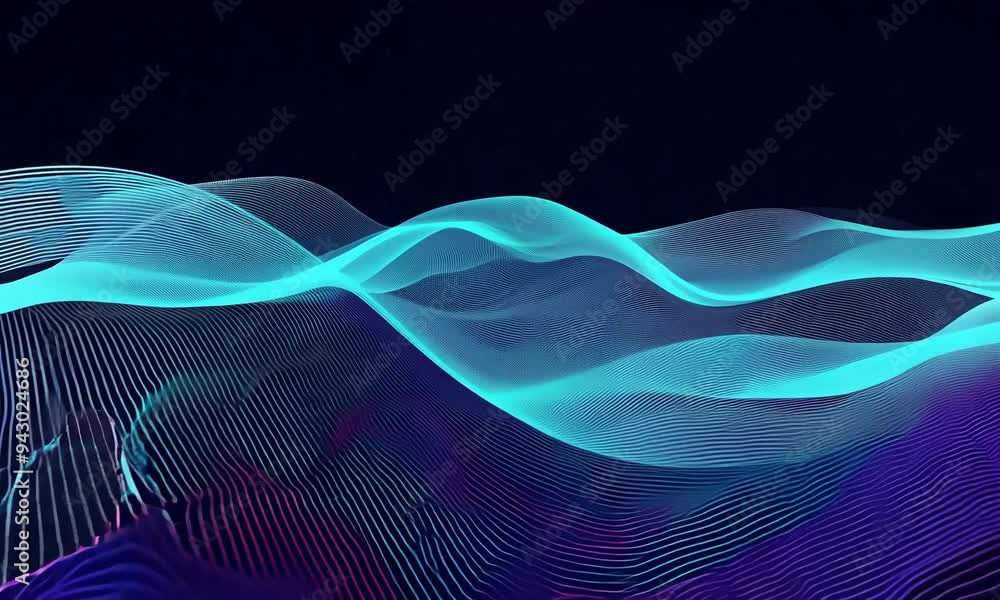 Poster Exploring mesmerizing digital waves of color and light at twilight, creating a captivating atmosphere in this stunning abstract display of art and design. Generative AI