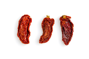 Fototapeta premium Top view sun-dried tomatoes, traditional Italian food, isolated on white on white