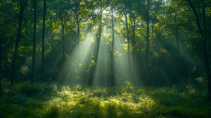 Serene Forest Bliss: Sunlit Greenery for Stress Relief and Nature Healing