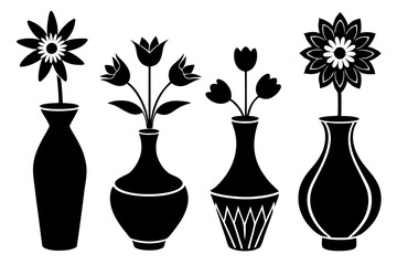 Set Of Modern flower vase Silhouettes, Vector illustration simple design silhouette