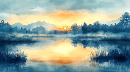 Fototapeta premium Serene Watercolor Harmony - A Tranquil Composition of Patience and Balance